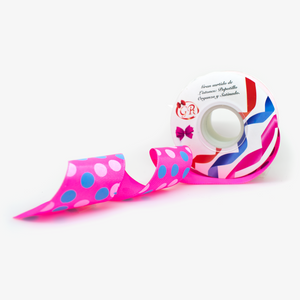 Listón estampado bola bicolor modelo rosa mexicano